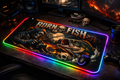 LED Gaming Mouse Pad — "Born to Fish" Skull Fishing Wireless Charging RGB Desk Mat